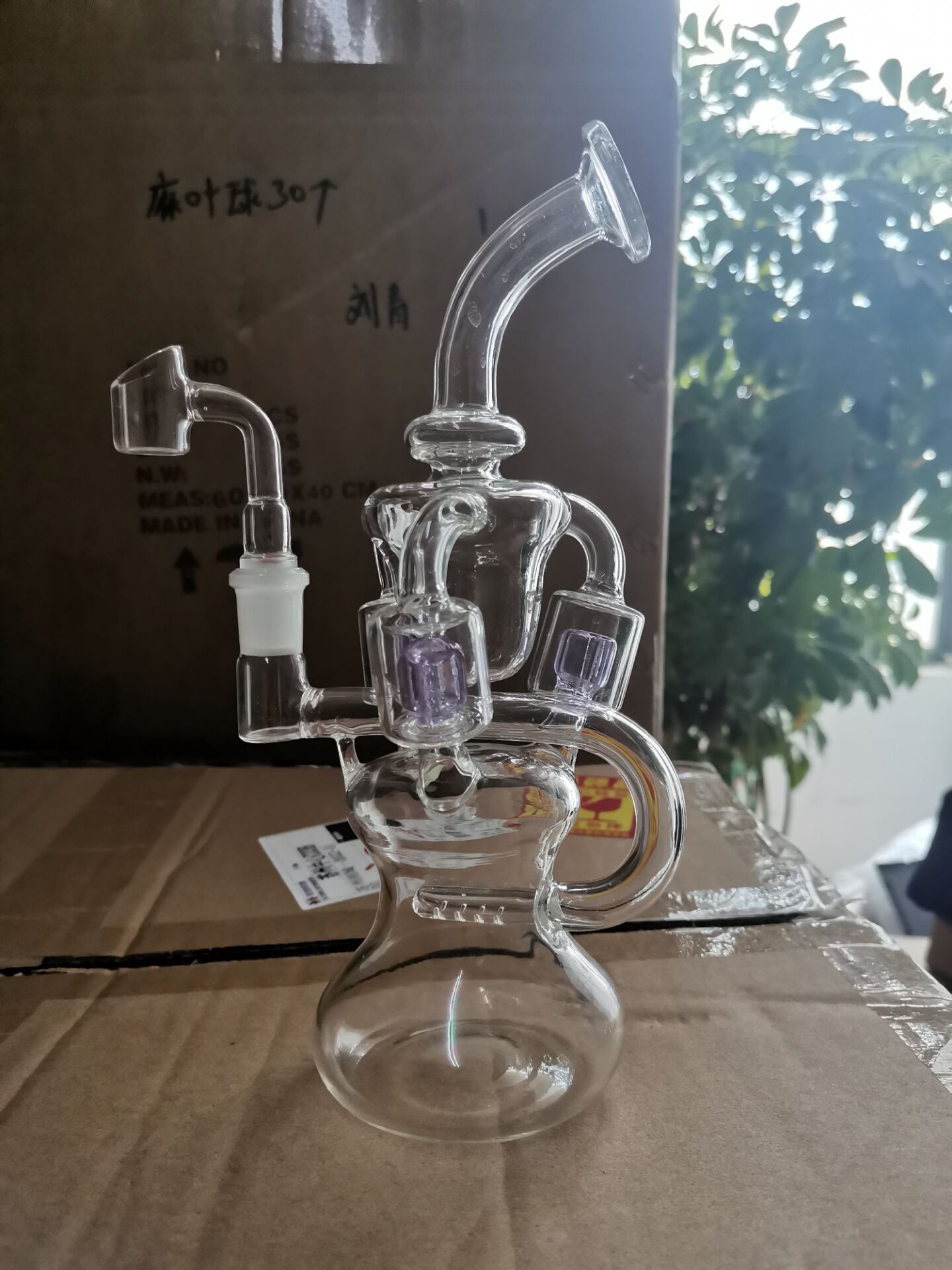 

Purple glass bong feb egg smoking water pipe Hookahs recycler dab rigs small wheel Inline Perc Water bongs with 14mm banger