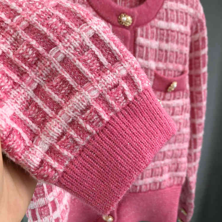 Spring Autumn Elegant Women Pink O-Neck Knitted Cardigans Single-Breasted Slim Chic Sweater Female Tops 210519