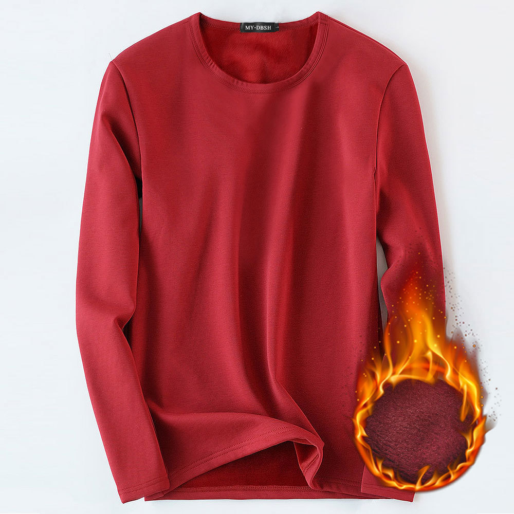 Men Casual Cotton T shirt Fashion Slim Fit Thermal Underwear Long Sleeve Solid T-Shirts Mens Winter Fleece T-shirt Male Tee 210329