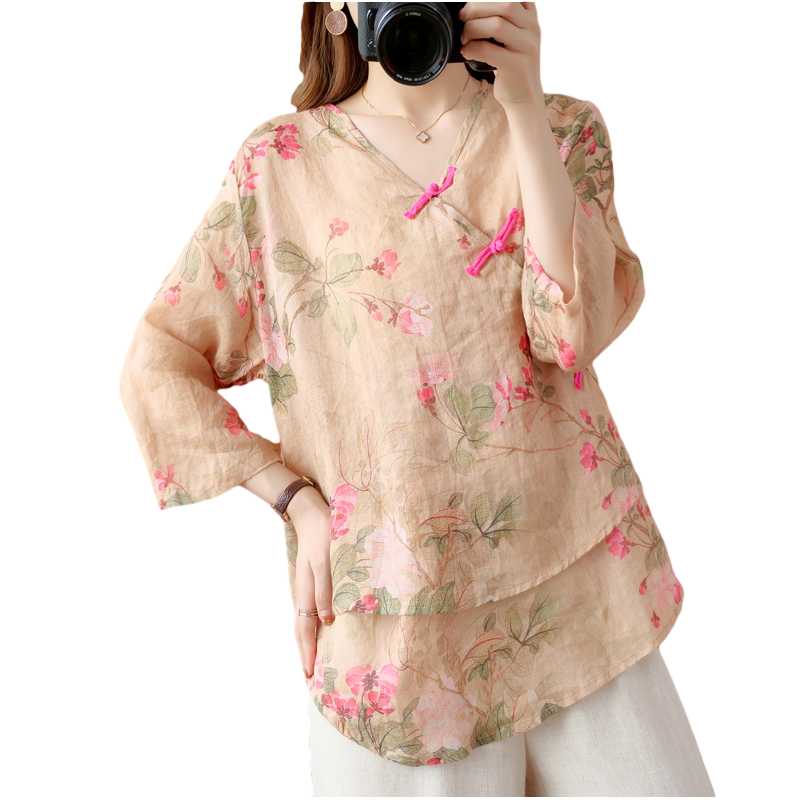 Ethnic Clothing Spring Summer Women Casual Loose Chinese Style Blouse Vintage Cotton Linen Thin Plus Size Printed Hanfu Female Elegant Tops
Ethnic Clothing Spring Summer Women Casual Loose Chinese Style Blouse Vintage Cotton Linen Thin Plus Size Printed Hanfu Female Elegant Tops