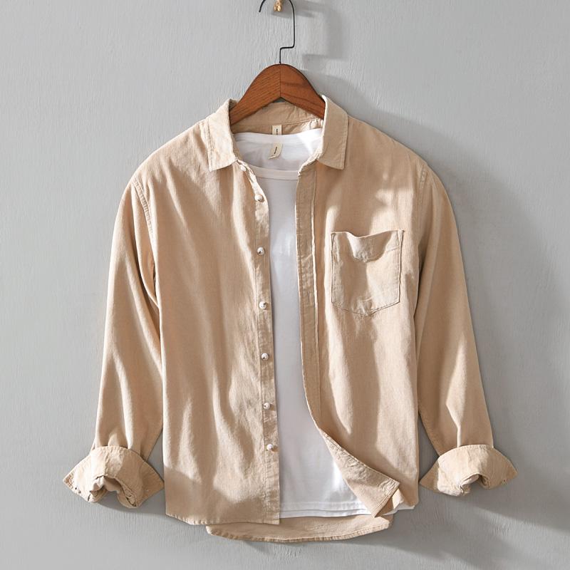 Autumn/winter Warm Quality 100%Cotton Corduroy Long Sleeved Button Collar Smart Casual Shirts For Men Comfortable Men's