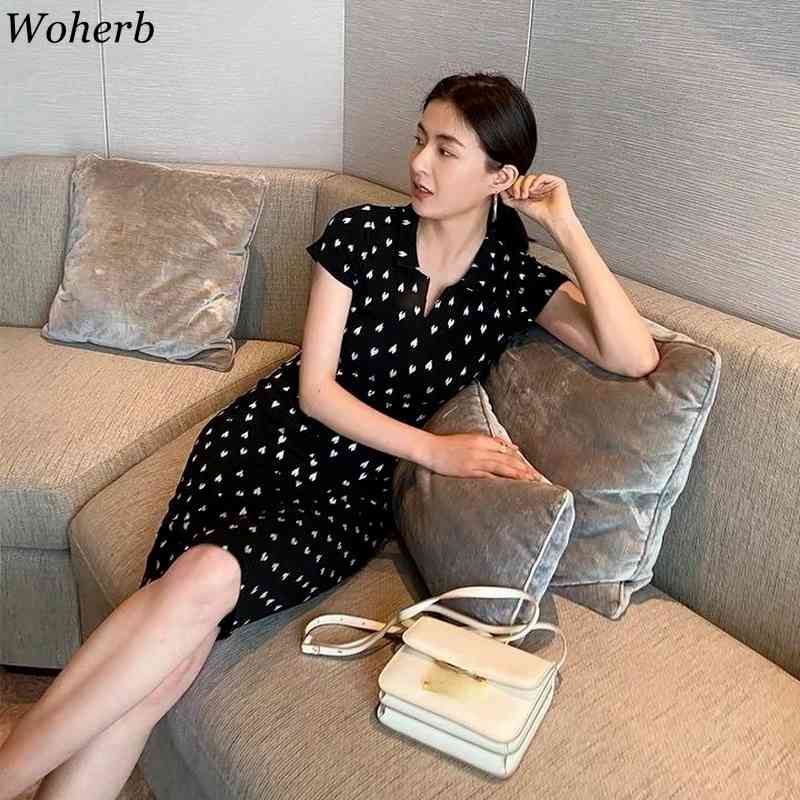 Knitted Sexy Vestidos Elegant Heart Print Black Dress Chic V-Neck Bodycon Pencil Robe Women All Match Dresses Femme 210519