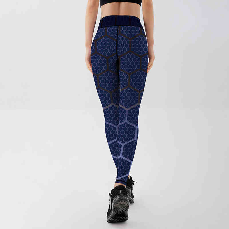 Sports Leggings Women Sportswear Purple Honeycomb Pattern Polyester High Waist 211215