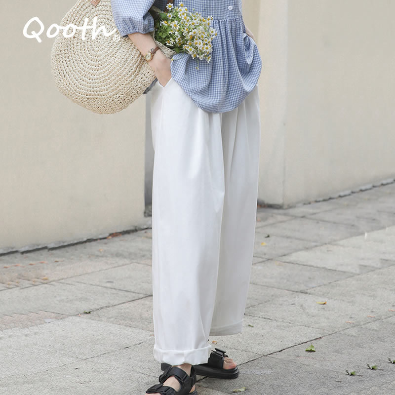 Qooth Wide-Leg Straight Solid Casual Pants Women's Summer All-Match Fashion Pants Multi-color Office Lady Trendy Pants QT685 210518, White
Qooth Wide-Leg Straight Solid Casual Pants Women's Summer All-Match Fashion Pants Multi-color Office Lady Trendy Pants QT685 210518, White