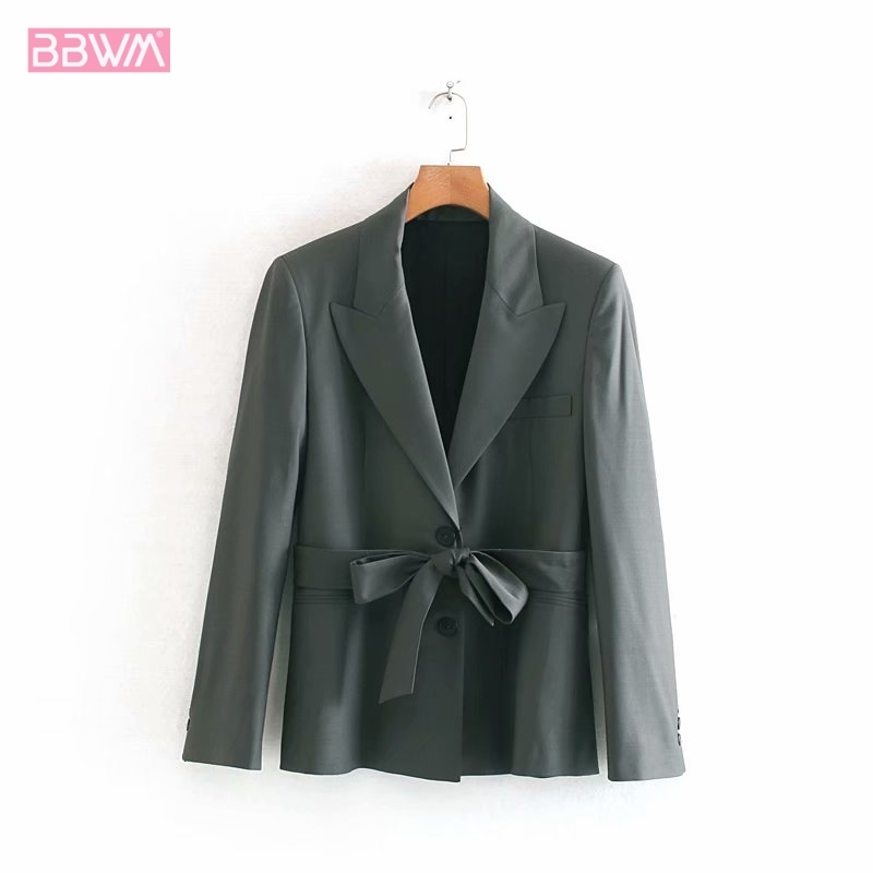 Korean Style Lapel Long Sleeve with Belt Chic Women's Jacket Office Stylish Single-breasted Female Coat Tops 210507