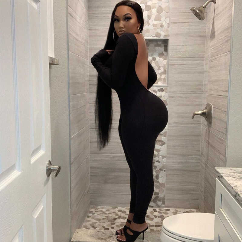 Asia Backless Bodycon Jumpsuit Women Sexy Long Sleeve Solid Color Ribbed Knit Playsuit Fashion Casual Party Outfits 210527
