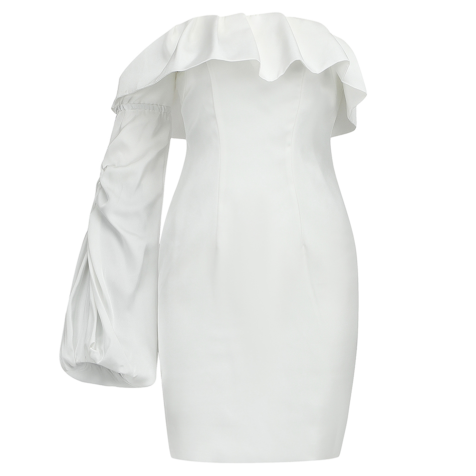Free Spring Women's Dress Sexy One Shoulder Lantern Sleeve Bodycon Ruffle Club Night Party Mini Vestidos 210524