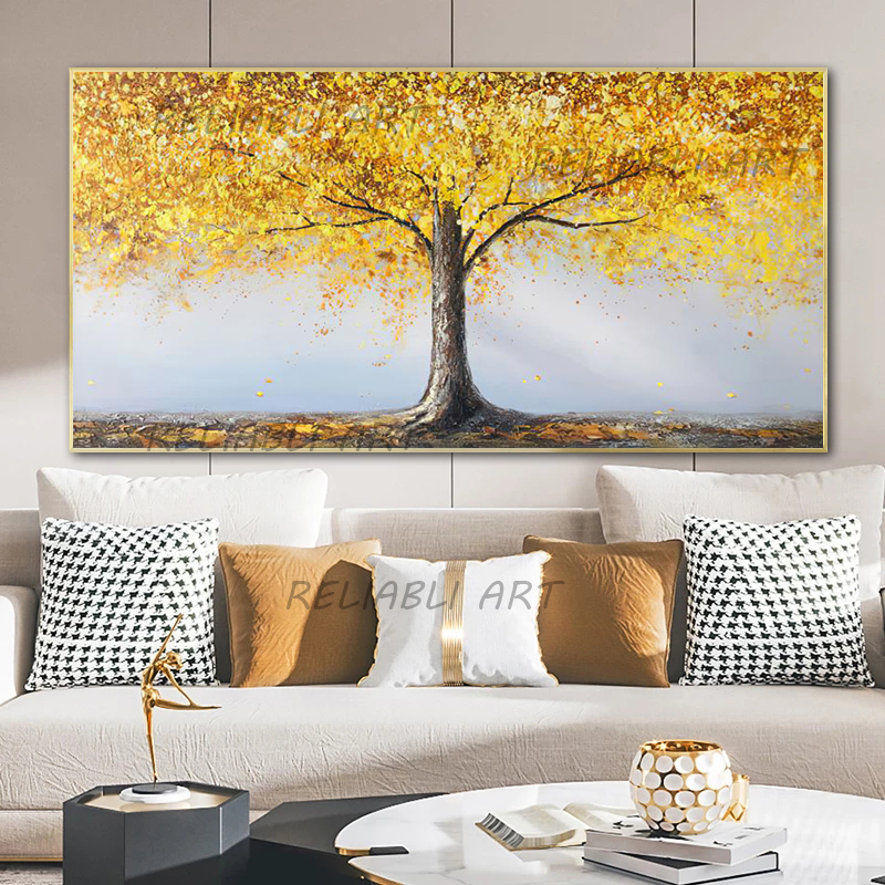 Oil Painting Printed On Canvas Rich Tree Poster Home Decor Colorful Wall Art For Living Room Modern Life Tree Golden Room Decor