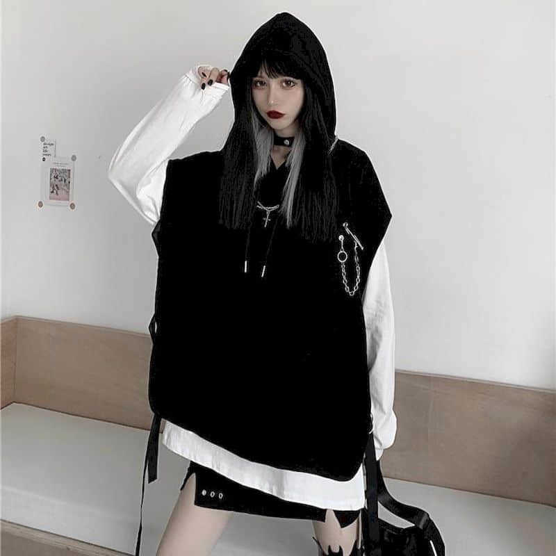 Hoodies women's sleeveless hooded jacket autumn Korean version of retro personality dark function style sweatshirt 210526, Black with chain
Hoodies women's sleeveless hooded jacket autumn Korean version of retro personality dark function style sweatshirt 210526, Black with chain