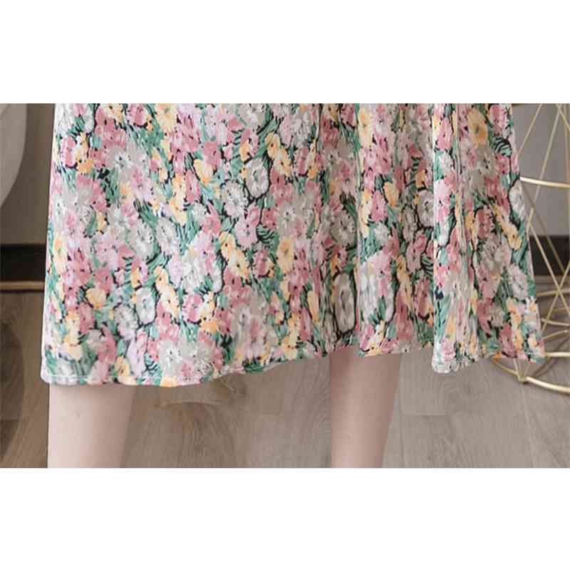 Summer Elegant Floral Printed Midi Skirts High Waist Bohemian Female Casual A-Line 210519