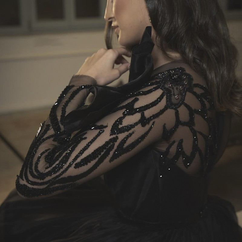 Saudi Arabia Black Evening Dress Long Sleeve Luxury Dubai Party Gowns Elegant Women Formal Prom Dresses 2021