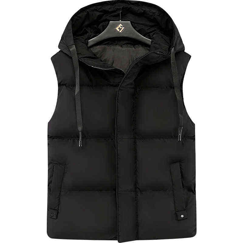 Autumn Winter Men's Casual Hooded Vest Solid Sleeveless Jacket Male Thick Warm Waistcoat Zipper vests with pockets Outerwear 211111