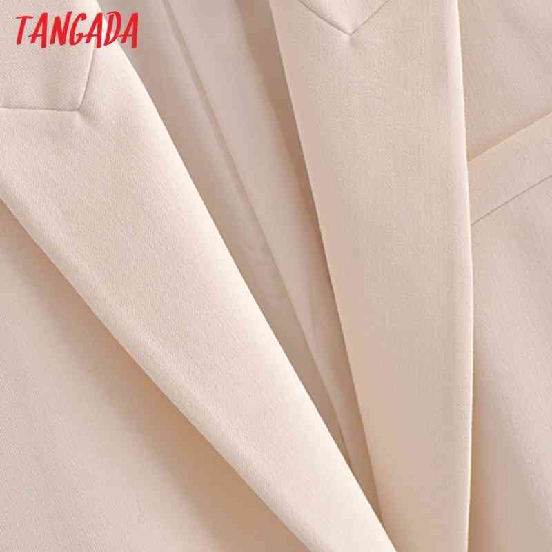Women One Buttons Beige Blazer Coat Vintage Notched Collar Pocket Fashion Female Casual Chic Tops 3H262 210416