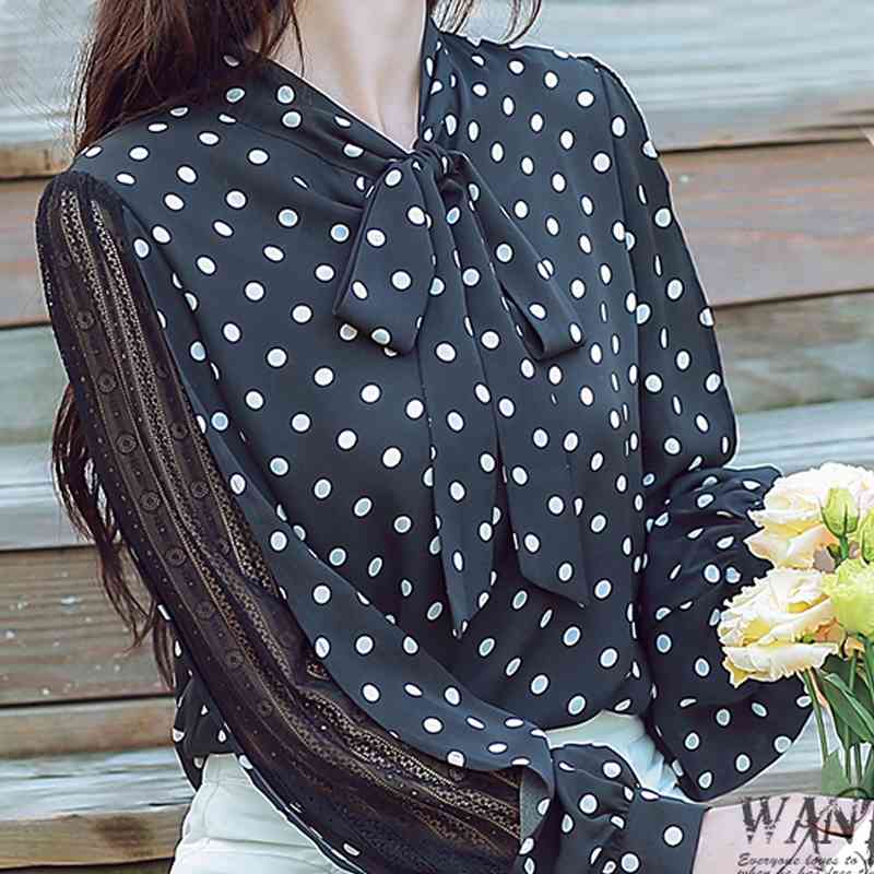 Blouse Women Bow V-neck Dot Black Chiffon Shirt Tops Long Sleeve Shirts Blusas Mujer D414 210602
Blouse Women Bow V-neck Dot Black Chiffon Shirt Tops Long Sleeve Shirts Blusas Mujer D414 210602