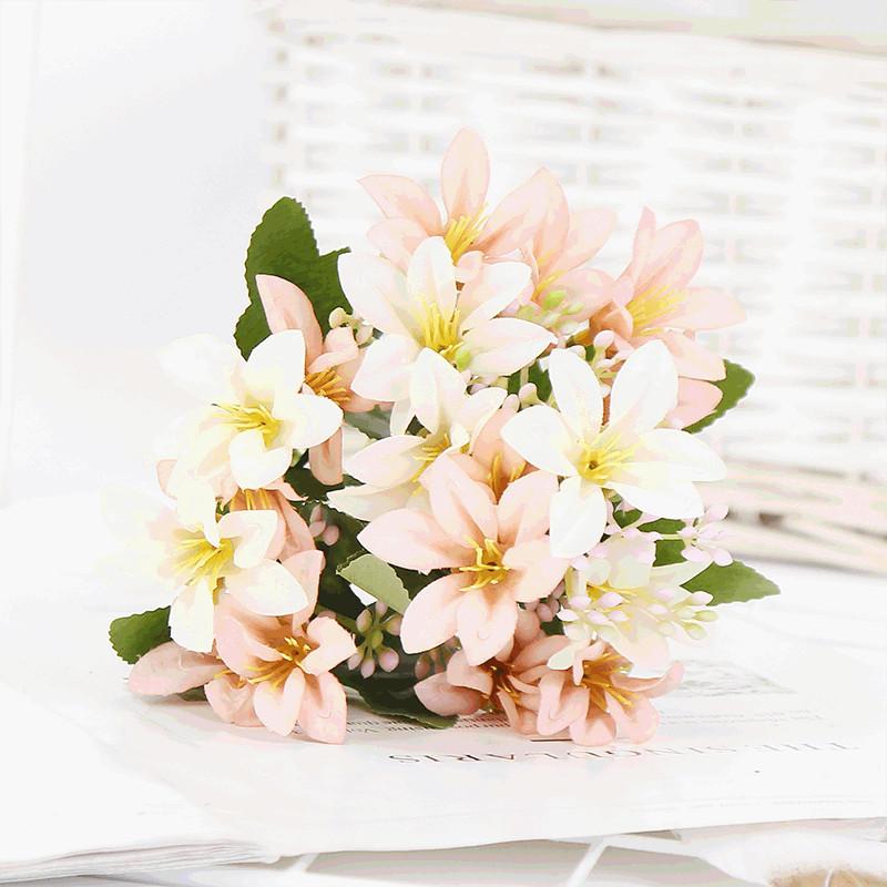 Silk Lily Artificial Flowers Bouquet Cherry Blossoms Party Wedding Decoration Fake Living Room Home Decor Accessories Decorative & Wreaths