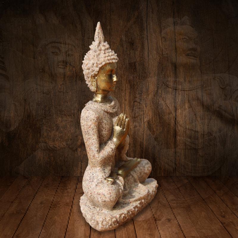 Sandstone Sitting Buddha Sculpture Handmade Figurine Meditation Miniatures Ornament Statue Home 210414
