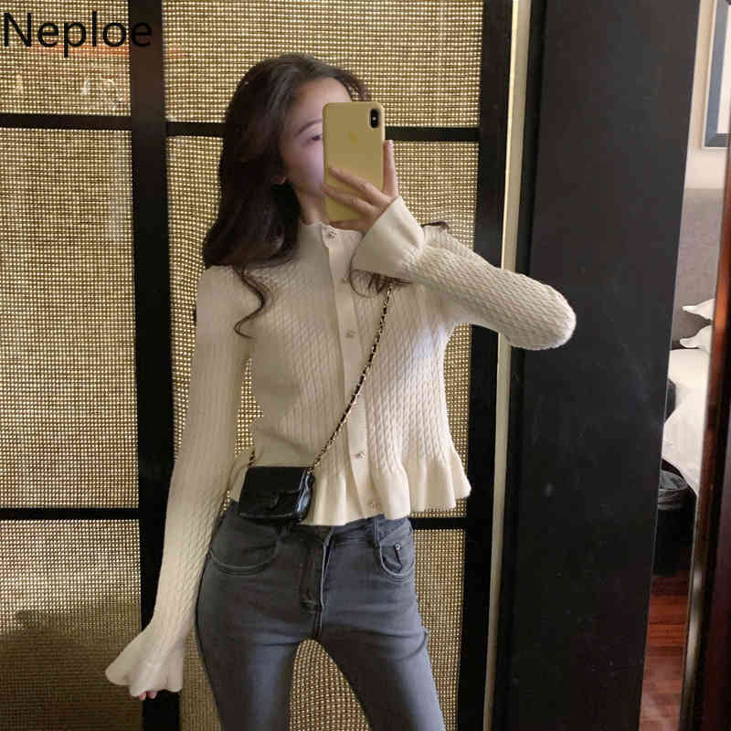 Neploe Turtleneck Woman Sweater Women Knitted Ribbed Cropped Cardigan Winter Clothes Long Sleeve Slim Sueter Coat 4G932 210422