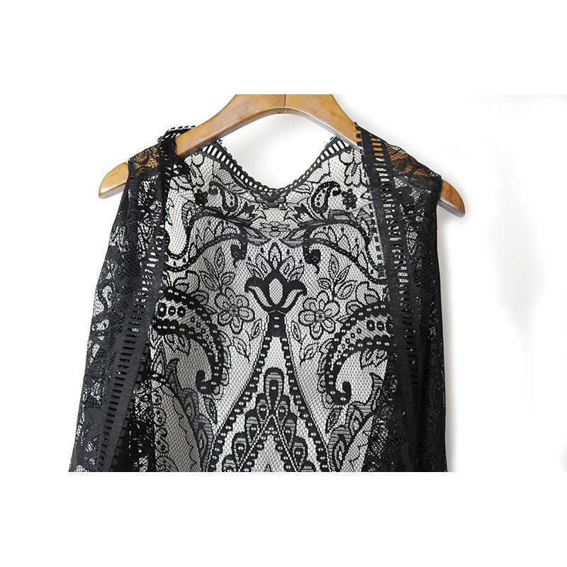 XITAO Sexy Lace Cardigan Women Vest Casual Hollow Out Perspective Plus Size Irregular Long Beach Elegant Korean Tops XWW2841 210819