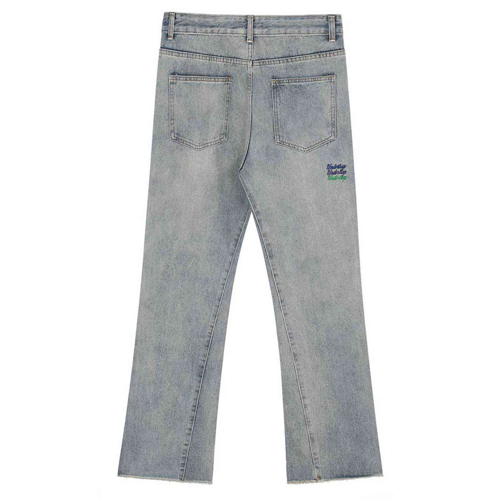 shec Embroidered Raw Edge Flare Jeans Men/Women High Waist Letter Pants Streetwear Hip Hop Wide Leg Denim Flared 211111