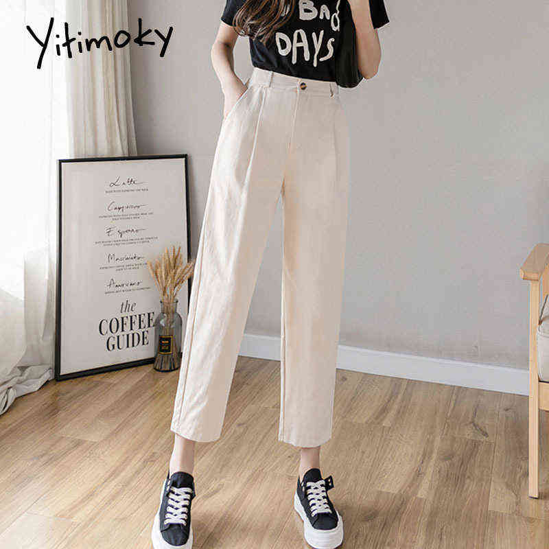 Yitimoky White Pants Woman High Waisted Black Green Cotton Harem Spring Clothes Joggers Vintage Streetwear Work 211115