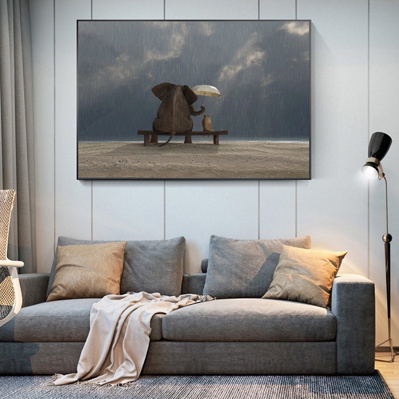 Funny Animal Poster Wall Art Canvas Painting Cute Elephant Picture HD Print For Kids Room And Bedroom Decoration No Frame