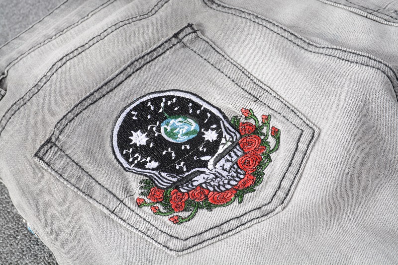 Pants for Mens Cartoon Patchwork Slim Denim Straight Biker Skinny Jeans Men Ripped Trouses