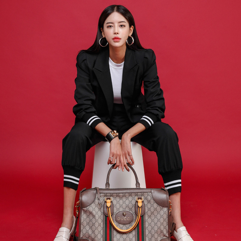 Fashion Women Pant Suits Long Sleeve Belted Blazer Trousers Suit Office Lady Work wear 2 Pieces set Women's Set 210506