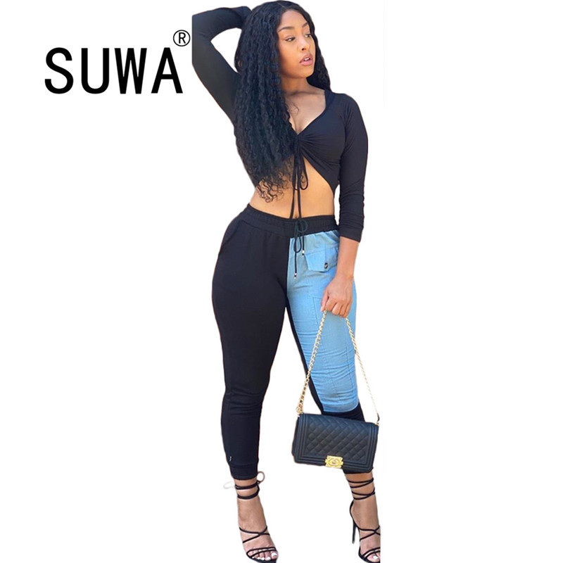 Sexy Cool Girl 2 Piece Outfits For Women Clothing Sets Deep V Neck Stacked Crop Top + Denim Patchwork Bodycon High Waist Pants 210525, Gray
Sexy Cool Girl 2 Piece Outfits For Women Clothing Sets Deep V Neck Stacked Crop Top + Denim Patchwork Bodycon High Waist Pants 210525, Gray
