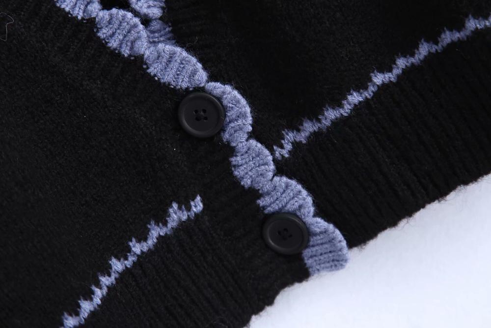 French Style Wave edged Knitting Cardigan Women Single-breasted Button Long Sleeve Embroidery Flower Sweater Jumper Knitwear 210429