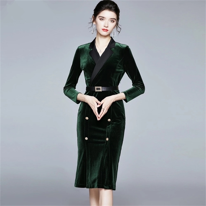 Autumn Winter Runway Velvet Lady Bodycon Dress Woman Notched Collar Long Sleeve Double Breasted Vestidos 210603, Picture color
Autumn Winter Runway Velvet Lady Bodycon Dress Woman Notched Collar Long Sleeve Double Breasted Vestidos 210603, Picture color