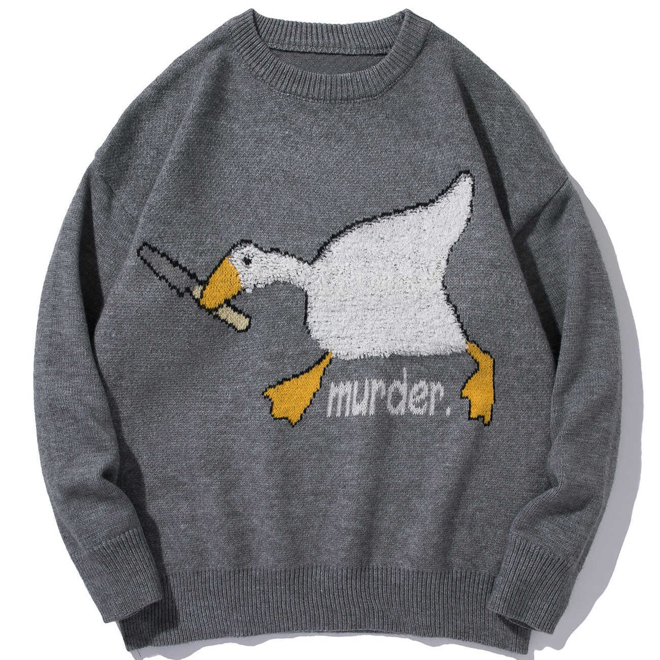 LACIBLE Men Streetwear Sweater Goose Pattern Knitted Sweater Autumn Fashion Harajuku Cotton Casual Pullover Sweater Tops 211008