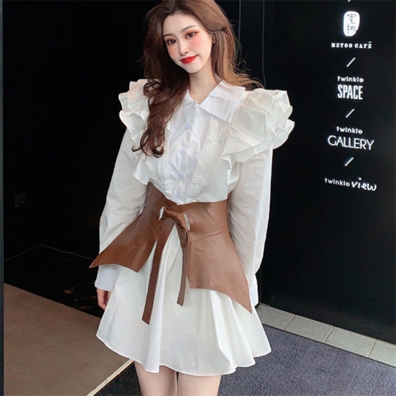 Fashion Korean Elagant Women Ruffles Long Sleeve Lady Shirt Party Dress Female Vestidos With Belt 210519, Black
Fashion Korean Elagant Women Ruffles Long Sleeve Lady Shirt Party Dress Female Vestidos With Belt 210519, Black