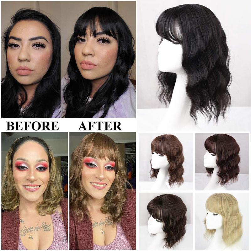 Synthetic Wigs Lativ Chocolate Brown Wavy Hair Topper With Thinning Bangs Heat Resistant6133254