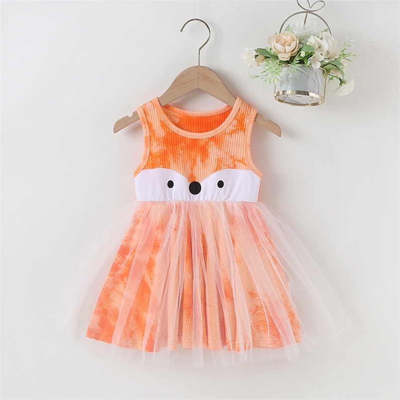 

Summer Arrivals Girls Cute Dress Sleeveless Print Mesh Skirt Girl Streetwear Cake 0-2T 210629, Orange