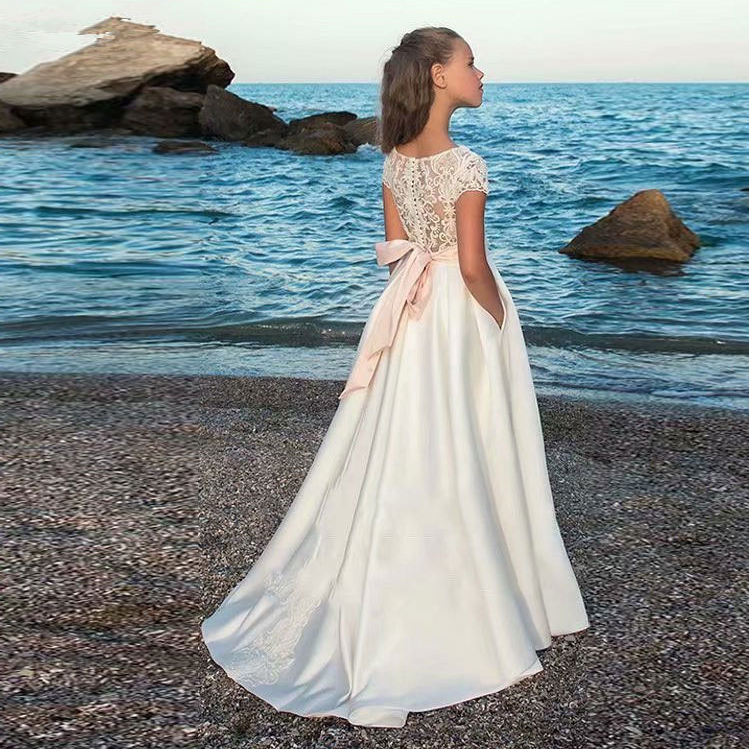 Vintage Flower Dresses Children For Weddings Tiered Kid First Holy Communion Dress Floor Length Little Girl Pageant Gowns 403