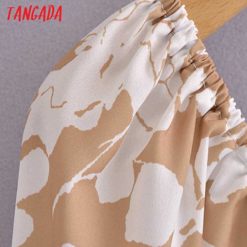 Tangada Summer Women Floral Print Short Dress Square Neck Short Sleeve Ladies Mini Dress Vestidos 3A148 210630