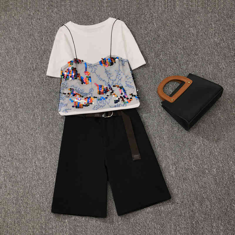 Summer Two Piece Sets Women Sequined Patchwork Mesh T-shirt & High waist Half Pants Street Fashion Outfits 210525, Army green
Summer Two Piece Sets Women Sequined Patchwork Mesh T-shirt & High waist Half Pants Street Fashion Outfits 210525, Army green