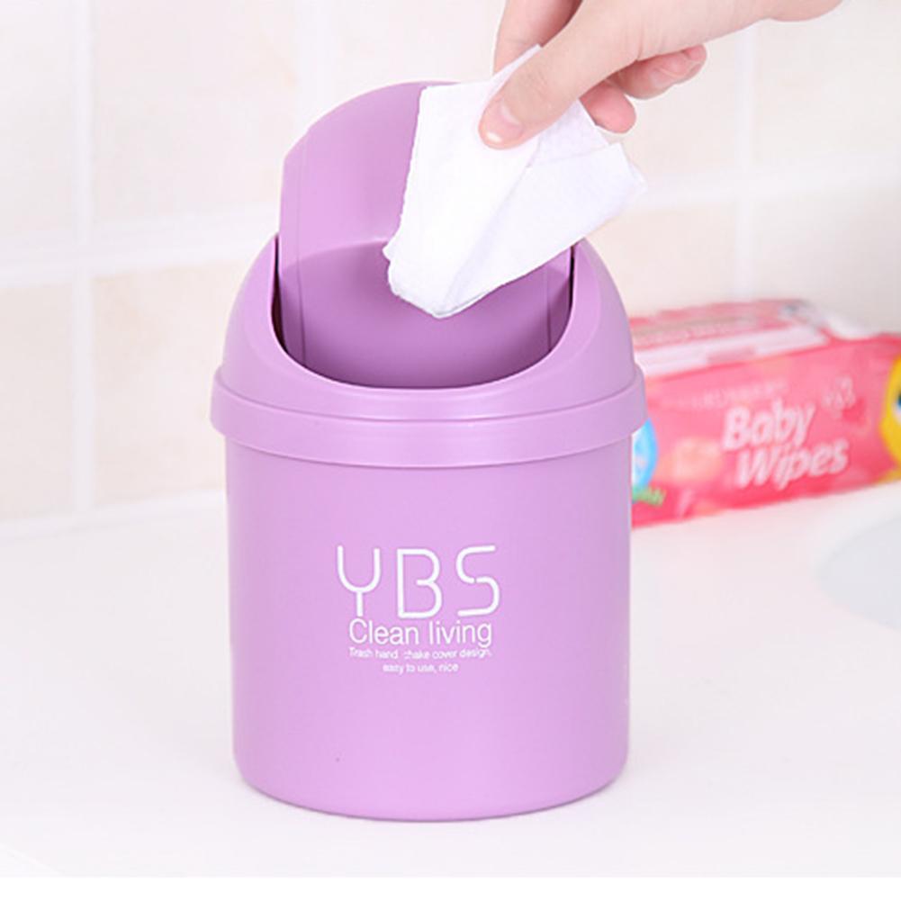 Mini Waste Bin Desktop Home Garbage Basket Table Trash Can Swing with Lid Creative Office Household Mini Trash Can