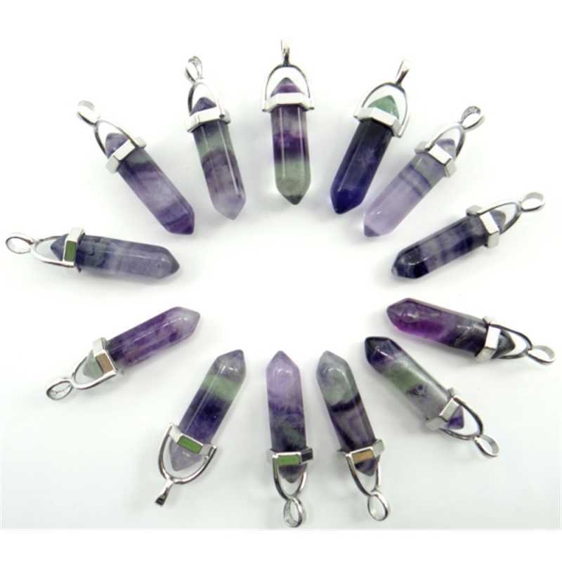 Natural stone fluorite Quartz Crystal Turquoises lapis tiger eye chakra pendant for diy Jewelry making necklace Accessories24pcs 201013