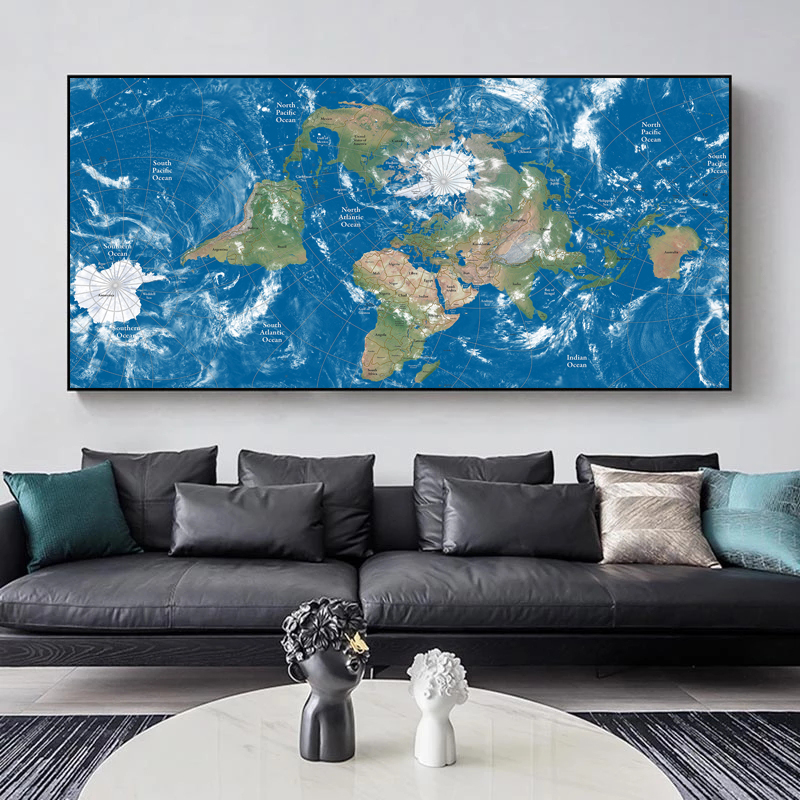World Map Poster Blue Prints Canvas Painting Wall Art Pictures For Living Room Indoor Decoration Decorative Cuadros Sea Ocean