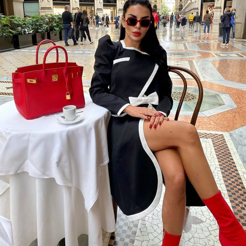 Free Autumn Women Elegant Set Fashion Bow Long Sleeve Slim Jacket & High Waist Split Half Skirt Two-piece 210524