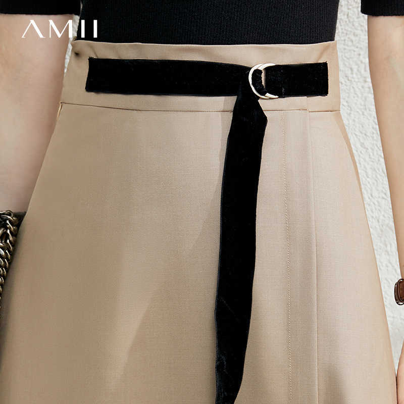 Minimalism Autumn Fashion Solid Belt Women Skirt Causal High Waist Aline Irregular Hem Female 12040091 210527