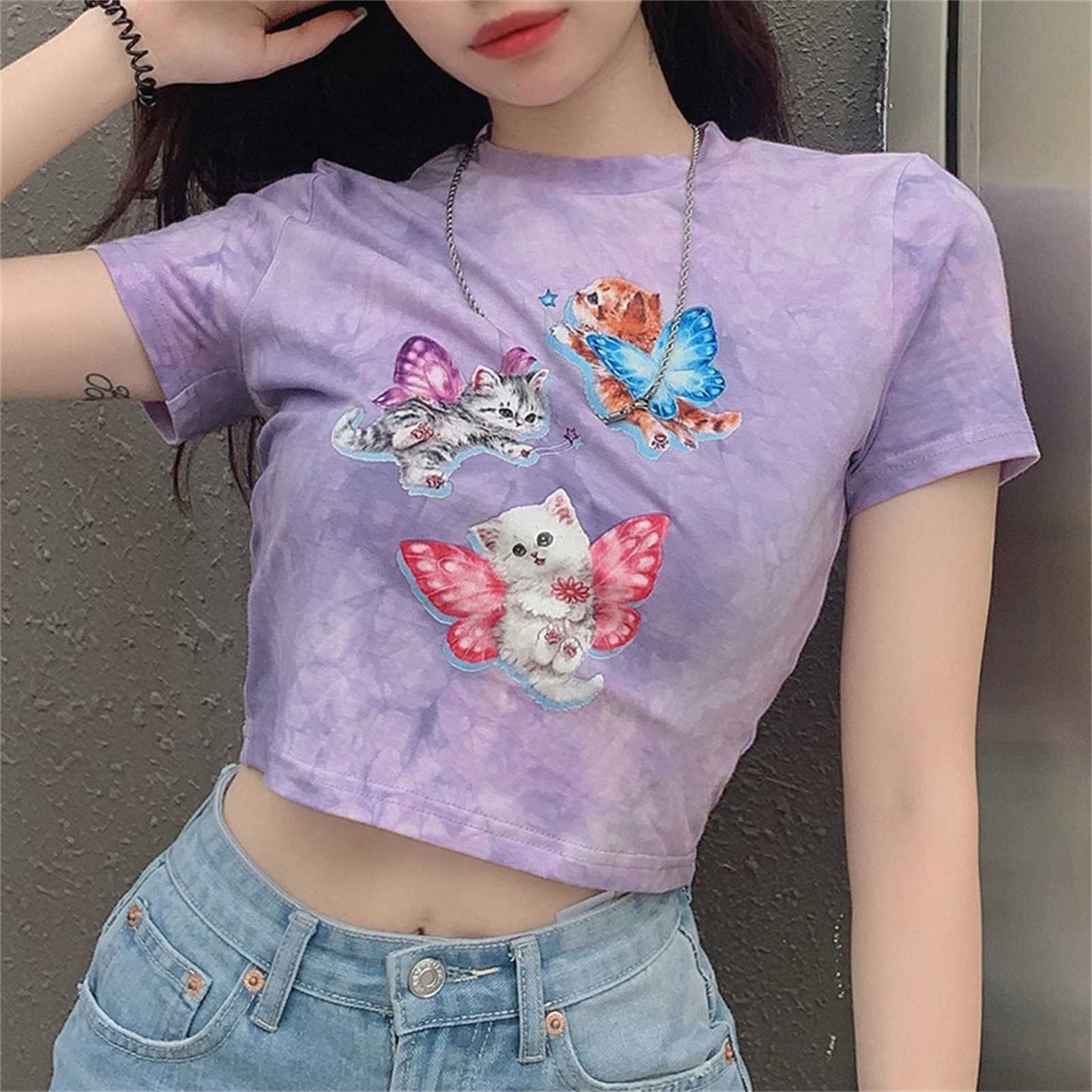 Y2K Aesthetic Short Sleeve Woman Tshirts Cat Print Cute Kawaii Clothes 2021 Fashion Women 2000s Graphic Tees Summer, White
Y2K Aesthetic Short Sleeve Woman Tshirts Cat Print Cute Kawaii Clothes 2021 Fashion Women 2000s Graphic Tees Summer, White