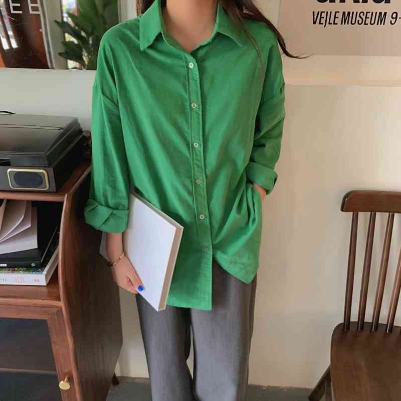 OL Elegant Vintage Chic Corduroy Shirt Women Blouses Tops Spring Autumn Loose Lapel Long Sleeve Shirts Woman Clothes 210421