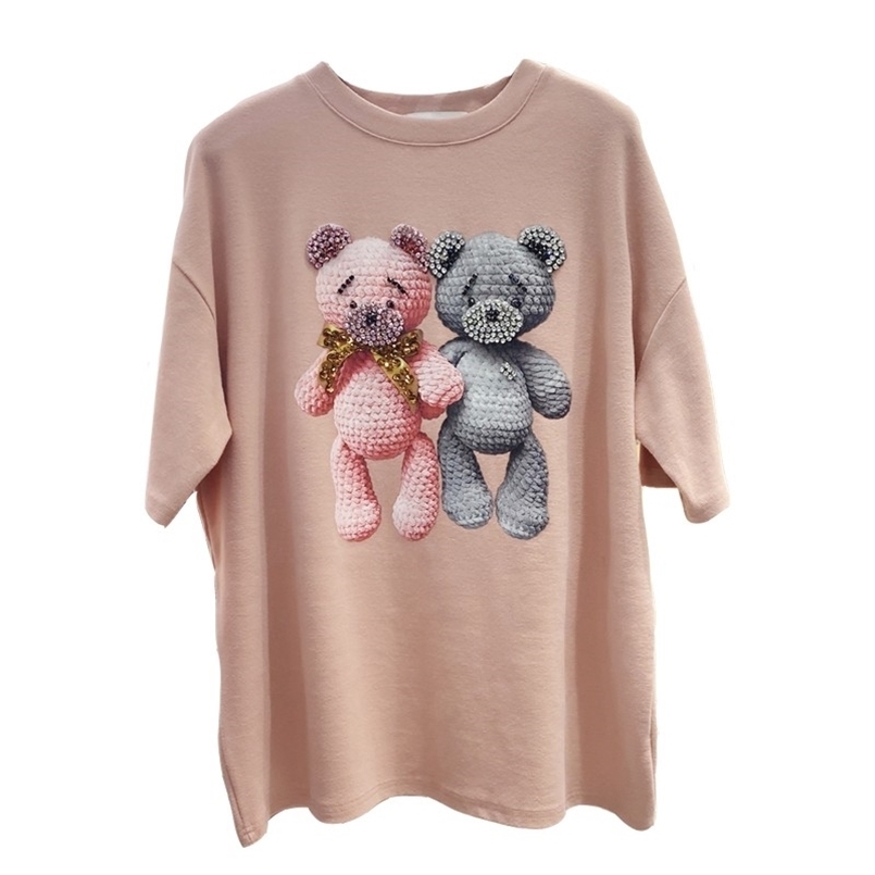 Casual Knitted High-quality Cotton Short Sleeve T-shirt Women Korea Diamond Inlaid Bear Harajuku Loose Thicken Tees Tops 210708, Yytx21011002
Casual Knitted High-quality Cotton Short Sleeve T-shirt Women Korea Diamond Inlaid Bear Harajuku Loose Thicken Tees Tops 210708, Yytx21011002