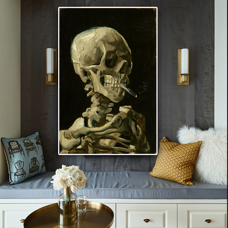 Head of a Skeleton by Van Gogh Reproduction Oil Painting on Canvas Posters and Prints Scandinavian Wall Picture for living room