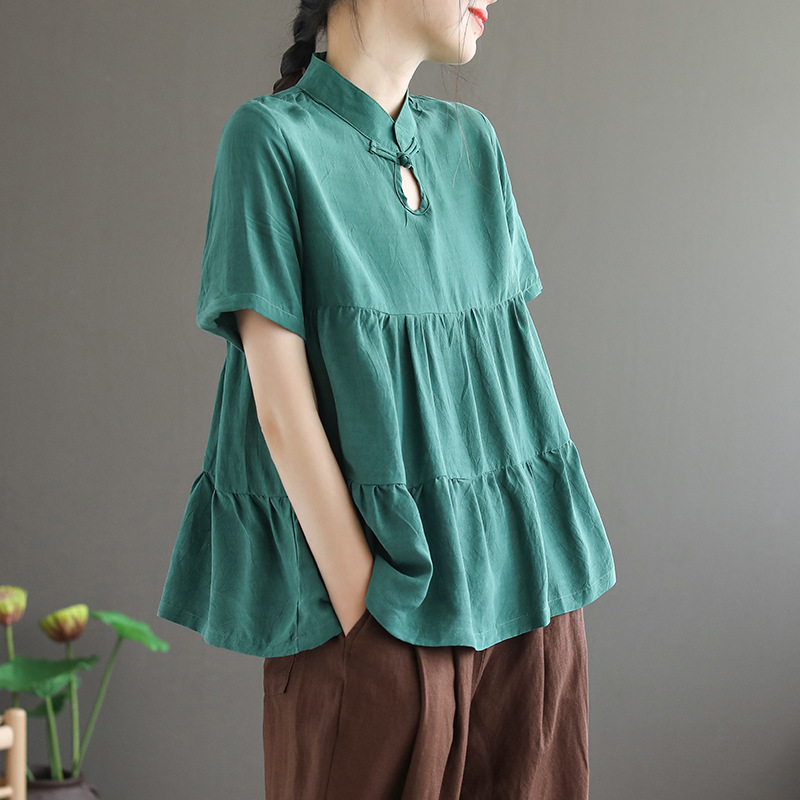 Johnature Spring Summer Retro Short Sleeve Shirt Loose Leisure All-match Women Tops Chinese Style Shirts 210521, Green
Johnature Spring Summer Retro Short Sleeve Shirt Loose Leisure All-match Women Tops Chinese Style Shirts 210521, Green