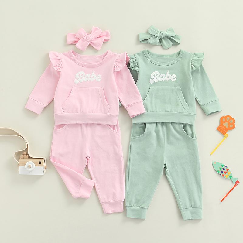 Clothing Sets 0-18 Months Baby Girl Long Pants Outfits, Sleeve Letter Printed Decor Pullover + Elastic Waist Pocket Headband Set
Clothing Sets 0-18 Months Baby Girl Long Pants Outfits, Sleeve Letter Printed Decor Pullover + Elastic Waist Pocket Headband Set