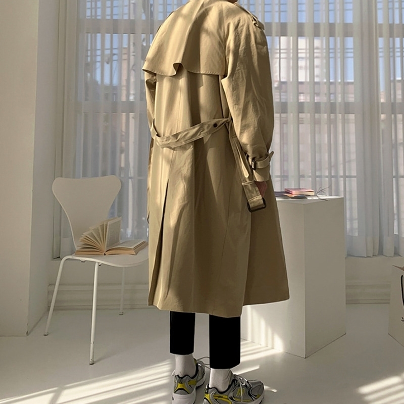 IEFB Men's Spring Windbreaker Mid Long Trend Coat Korean Fashion Handsome British Clothes With Belt Loose Classic Y5453 210524