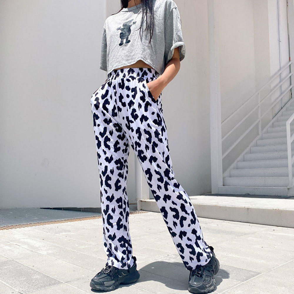 Retro Zebra Striped Straight Women Long Pants Casual Printed High Waisted Streetwear Female Ladies Slim Trousers 210428
